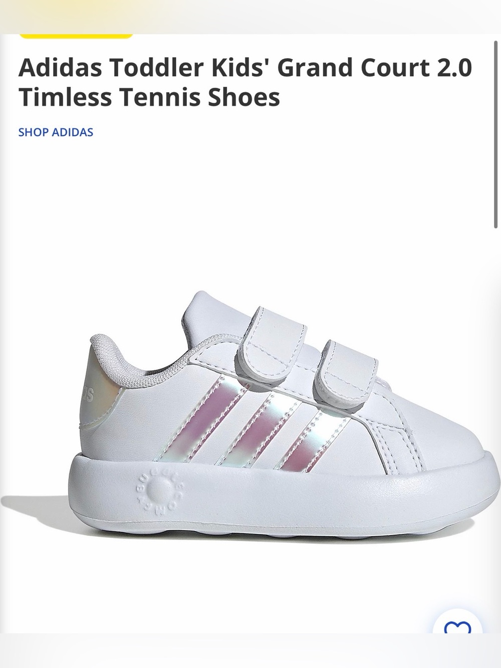 Adidas Toddler Kids' Grand Court 2.0 Timless Tennis Shoes size 5